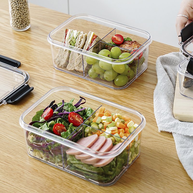 3 Compartments Durable Refrigerator Food Storage Container Lunch Box Refrigerator Crisper Food Storage Box with Airtight Lid
