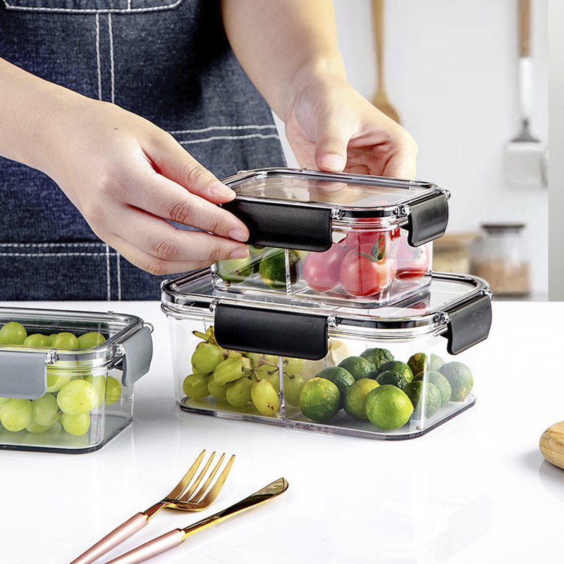 3 Compartments Durable Refrigerator Food Storage Container Lunch Box Refrigerator Crisper Food Storage Box with Airtight Lid