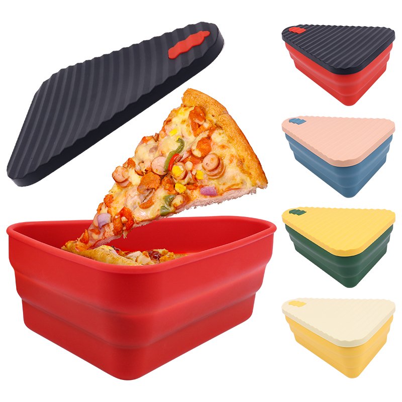 Hot Kitchen Accessories Foldable Silicone Pizza Slice Food Storage Pack Container Boxes Microwavable Silicone Lunch Box with Lid