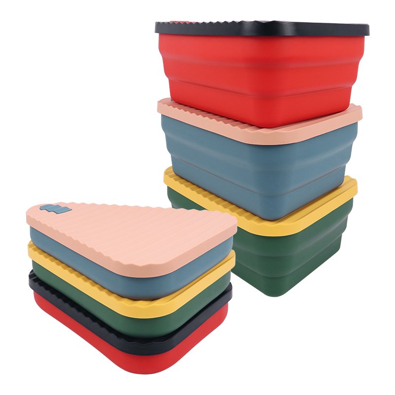 Hot Kitchen Accessories Foldable Silicone Pizza Slice Food Storage Pack Container Boxes Microwavable Silicone Lunch Box with Lid