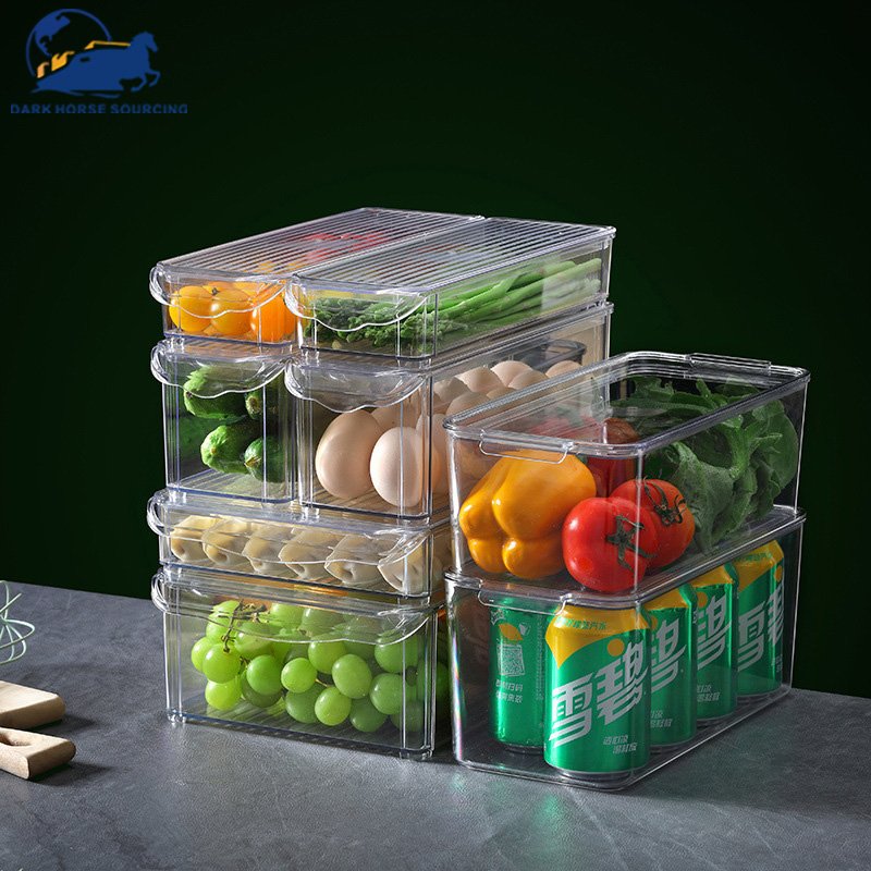 Refrigerator storage box set of plastic transparent food-grade organizing storage box with lid combination