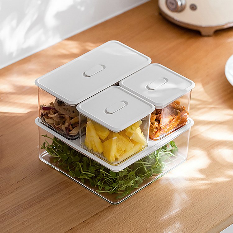 Kitchen Food Storage Box Refrigerator Organizer Fresh-keeping Freezer Safe White Plastic Container Airtight Crisper