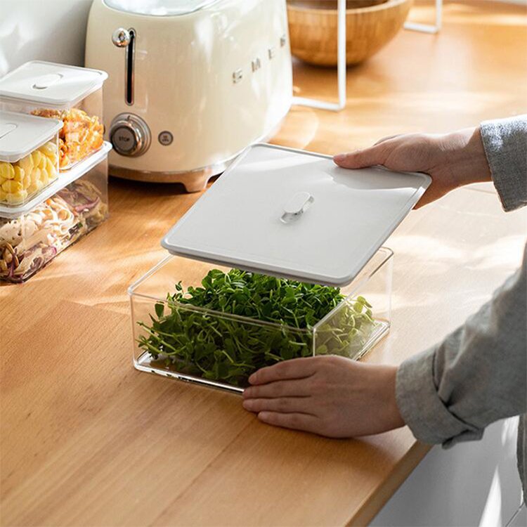 Kitchen Food Storage Box Refrigerator Organizer Fresh-keeping Freezer Safe White Plastic Container Airtight Crisper