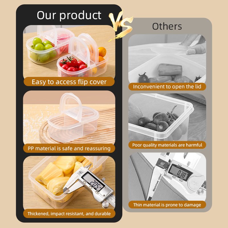 650ml/500ml/250ml Portable transparent food storage box fruit crisper with Collapsible lid refrigerator keep fresh box