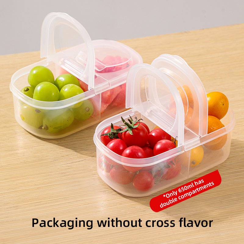 650ml/500ml/250ml Portable transparent food storage box fruit crisper with Collapsible lid refrigerator keep fresh box