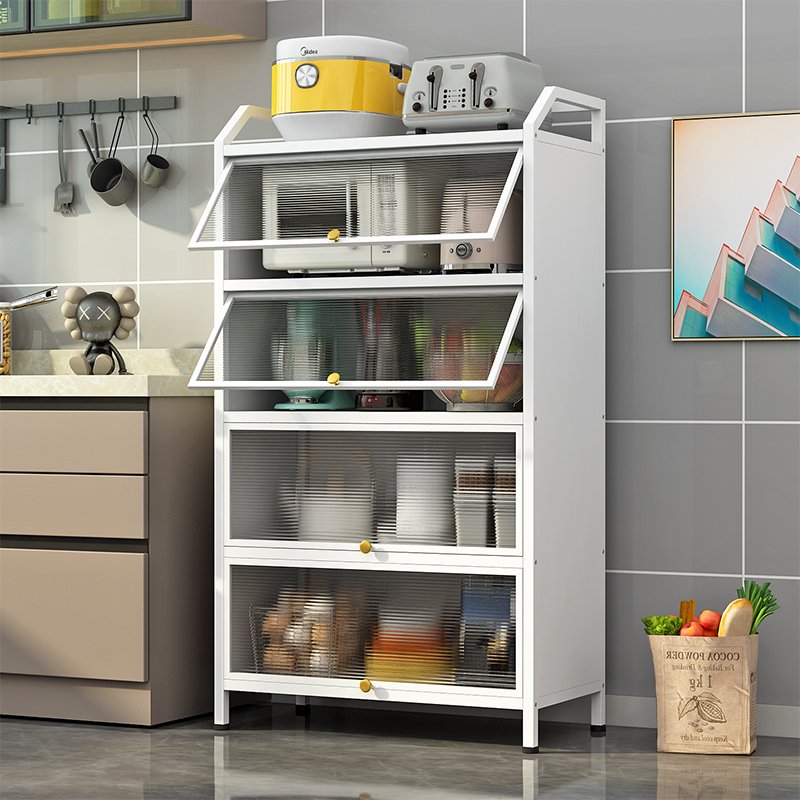 Modern Kitchen Dustproof Cabinet Multifunctional Storage Rack Food Container Display Shelf Kitchenware Microwave Oven Rack