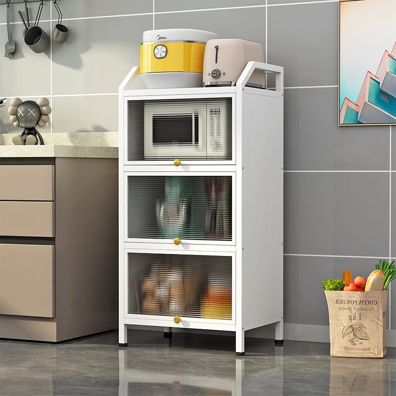 Modern Kitchen Dustproof Cabinet Multifunctional Storage Rack Food Container Display Shelf Kitchenware Microwave Oven Rack