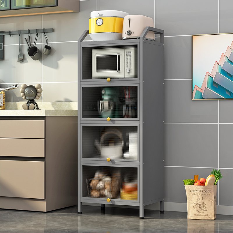 Modern Kitchen Dustproof Cabinet Multifunctional Storage Rack Food Container Display Shelf Kitchenware Microwave Oven Rack