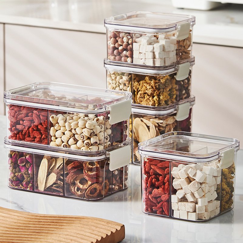 Hot selling Transparent Plastic Airtight Kitchen Food Storage Container Set with Lids For Cereal Spices Snack