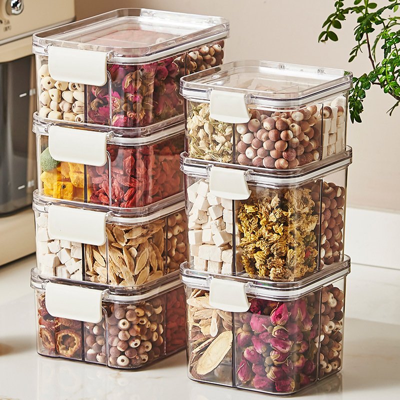 Hot selling Transparent Plastic Airtight Kitchen Food Storage Container Set with Lids For Cereal Spices Snack