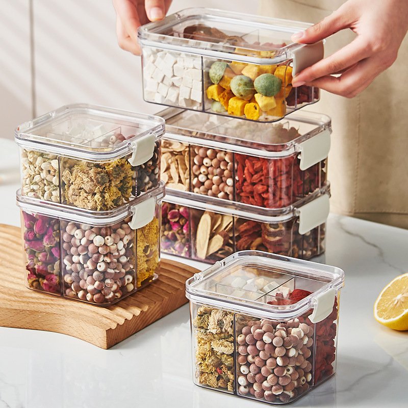 Hot selling Transparent Plastic Airtight Kitchen Food Storage Container Set with Lids For Cereal Spices Snack