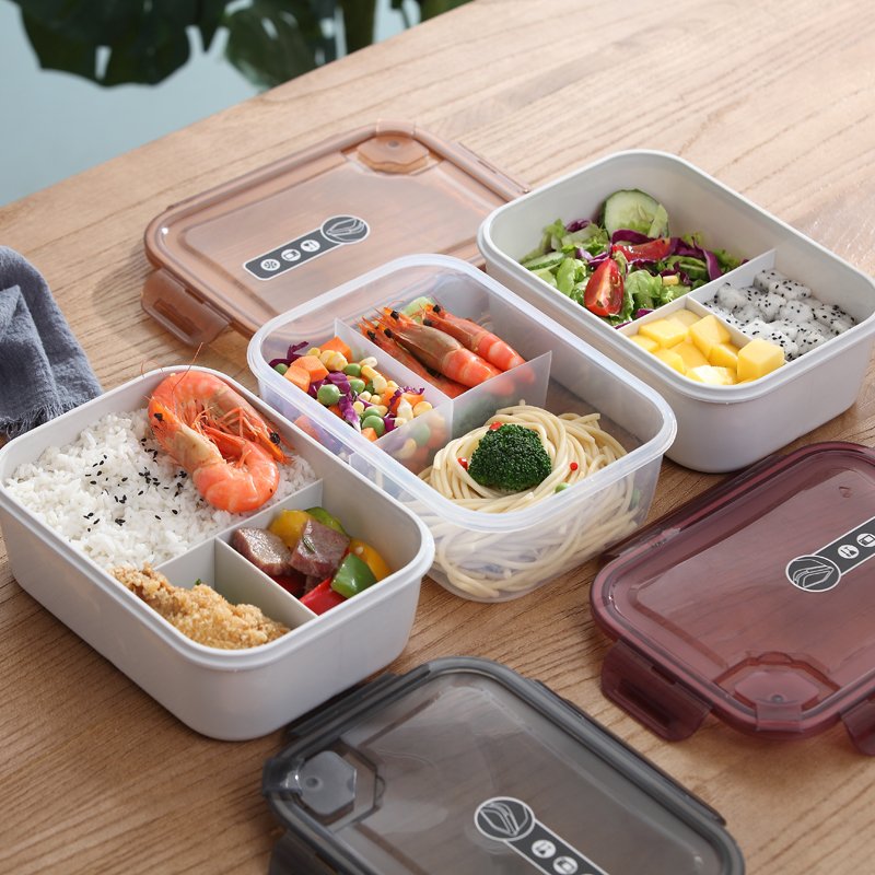 School office reusable microwaveable meal prep food storage container BPA-free PP 3 compartment plastic bento lunch box for kids
