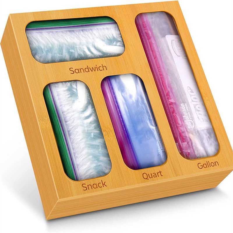 Bamboo Ziplock Bag Kitchen Drawer Storage Organizer Suitable for Quart Sandwich Snack Variety Size Bag