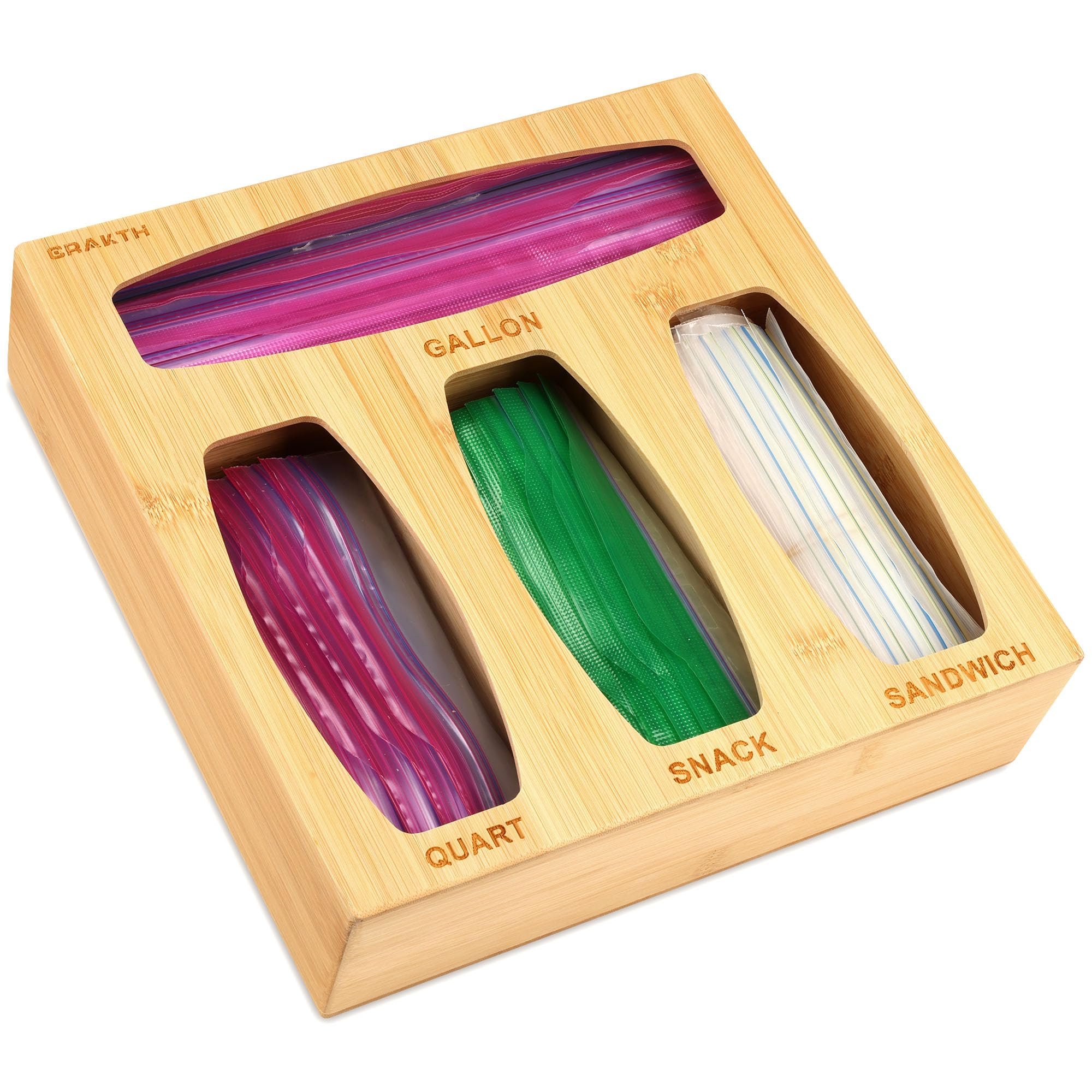 Bamboo Ziplock Bag Kitchen Drawer Storage Organizer Suitable for Quart Sandwich Snack Variety Size Bag