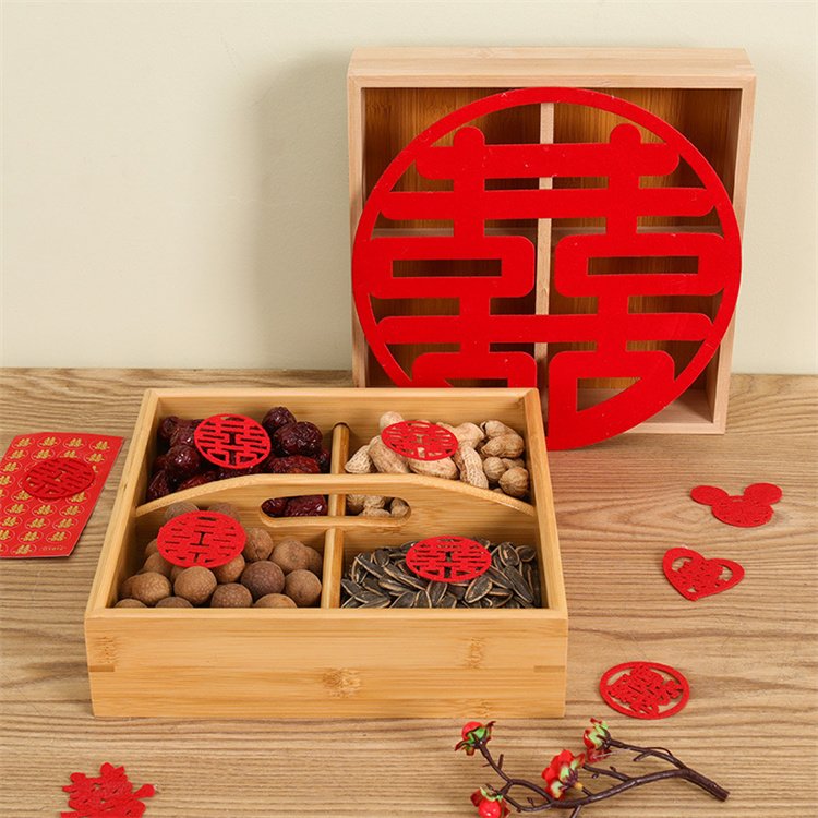 Harmony Hot Selling Spot Wooden Dried Fruit Nan Wooden Handheld Divided Four Grid Candy Storage Box Dry Fruit Box