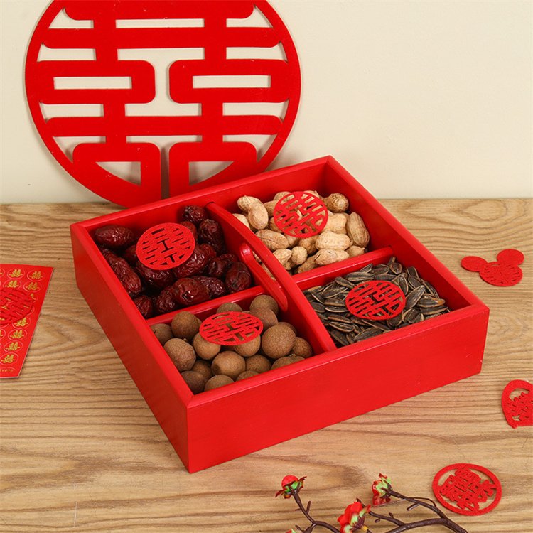 Harmony Hot Selling Spot Wooden Dried Fruit Nan Wooden Handheld Divided Four Grid Candy Storage Box Dry Fruit Box