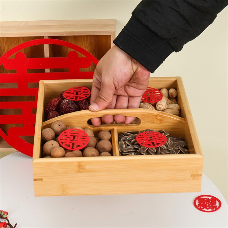Harmony Hot Selling Spot Wooden Dried Fruit Nan Wooden Handheld Divided Four Grid Candy Storage Box Dry Fruit Box