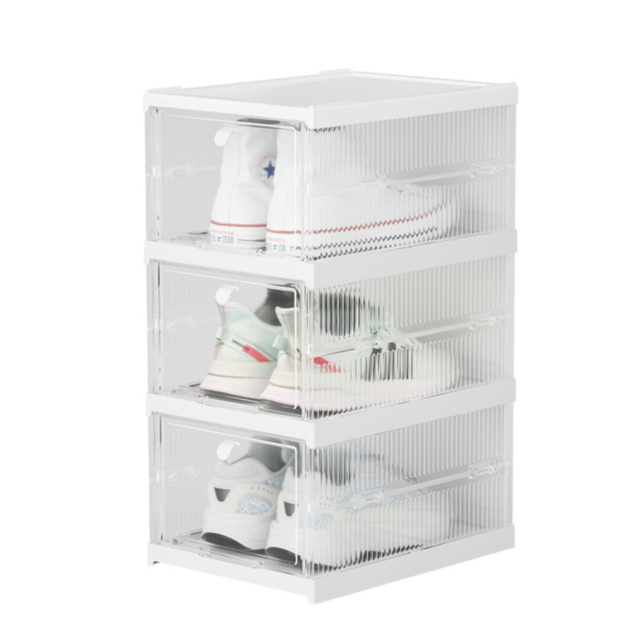 Shoe Display box Plastic Stackable Foldable Organizer Container Box Clear Collapsible Basketball Shoe Sneaker Storage Box