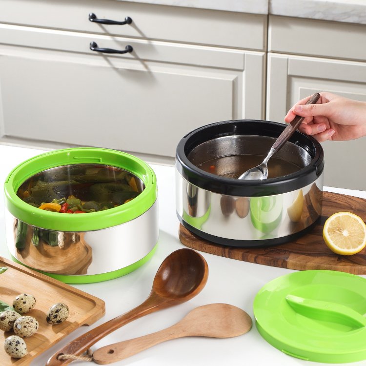 Hot Selling 3pcs Black Stainless Steel Hot Pot Large-Capacity Insulated Double Wall Lunch Box Casserole Food Storage Container