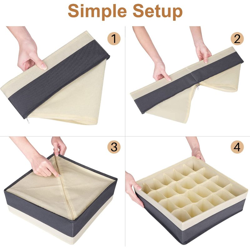 Drawer Organizer Divider Foldable Closet Storage Organizer Fabric Organization Bins for Clothes 4 Pcs (Beige & Dark Grey)