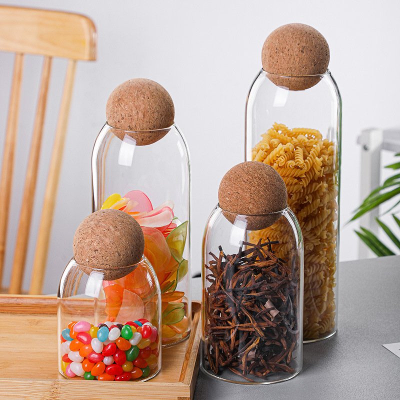 Wholesale Hot Sale 500ml 800ml1200ml 1500ml Transparent Borosilicate Food Storage Bottles Glass Jar With Cork Ball Stopper