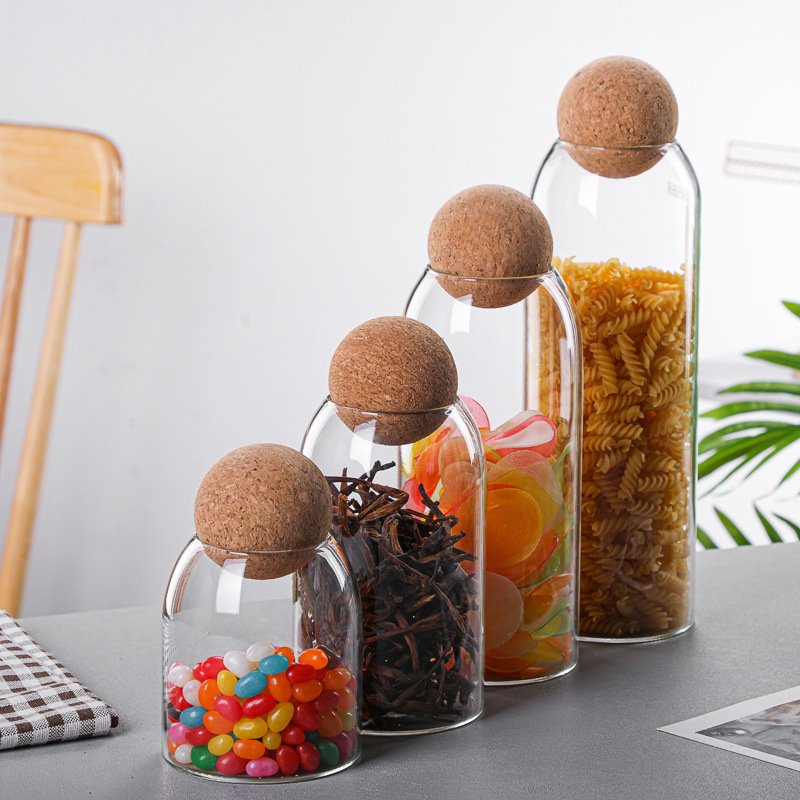 Wholesale Hot Sale 500ml 800ml1200ml 1500ml Transparent Borosilicate Food Storage Bottles Glass Jar With Cork Ball Stopper