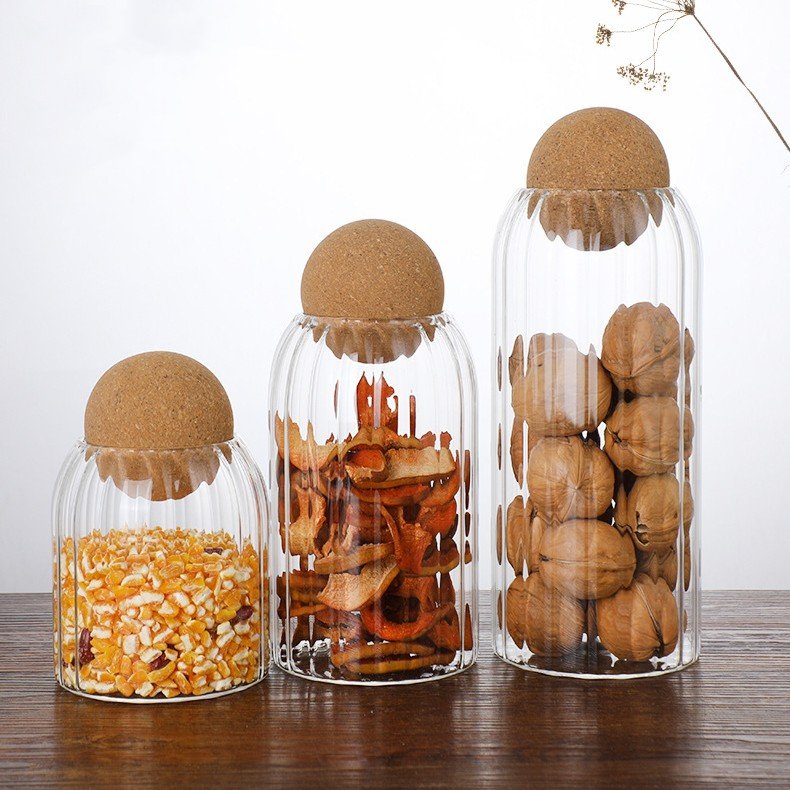 Wholesale Hot Sale 500ml 800ml1200ml 1500ml Transparent Borosilicate Food Storage Bottles Glass Jar With Cork Ball Stopper