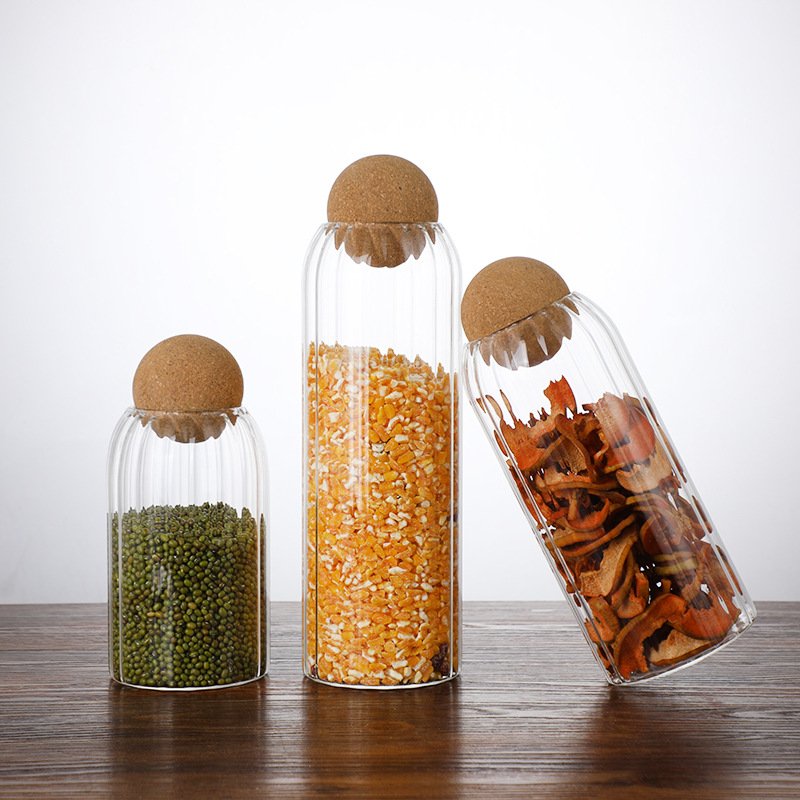 Wholesale Hot Sale 500ml 800ml1200ml 1500ml Transparent Borosilicate Food Storage Bottles Glass Jar With Cork Ball Stopper