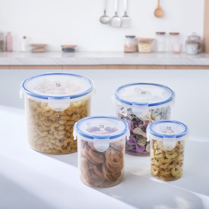 Custom Cereal Cylinder Air Tight Clear Airtight Plastic Jar Set for Kitchen Bottles Pet Food Storage Container Box with Lid