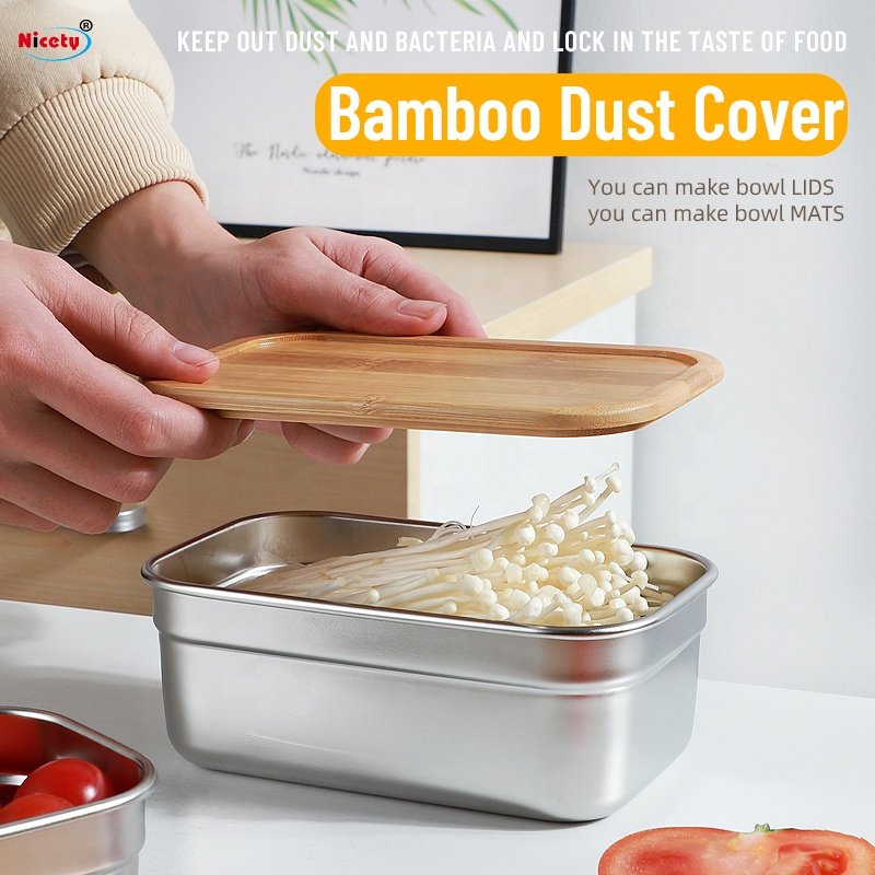 Nicety Factory Price Stainless Steel Lunch Box with Bamboo Lid Camping Bento box Customizable Food Storage Box