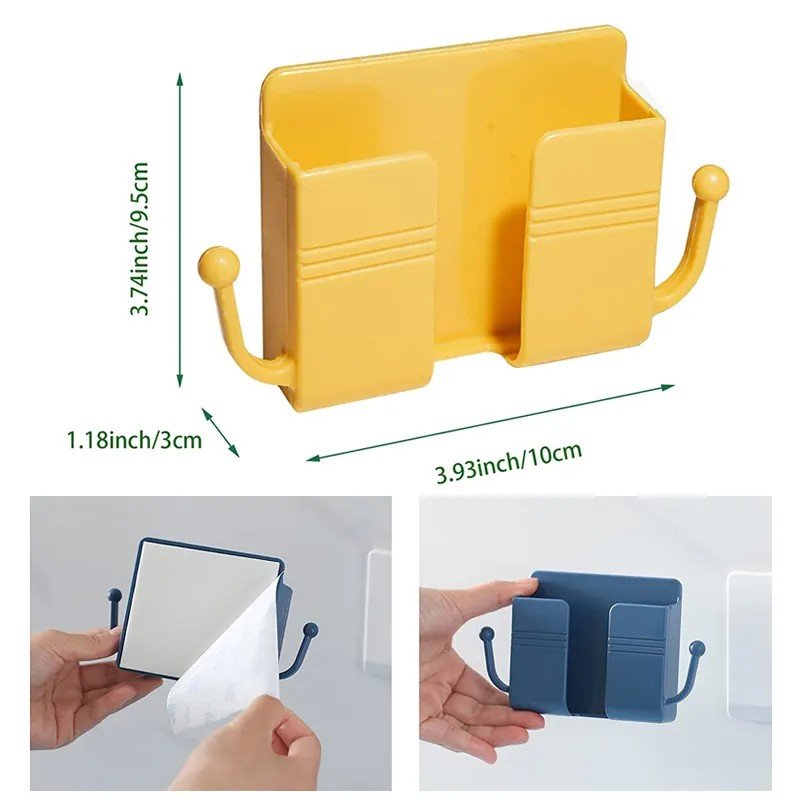 Phone Accessories Wall Mount Adhesive Mobile Phone Wall Charger Holder and Remote Control Stand Multipurpose Storage Box
