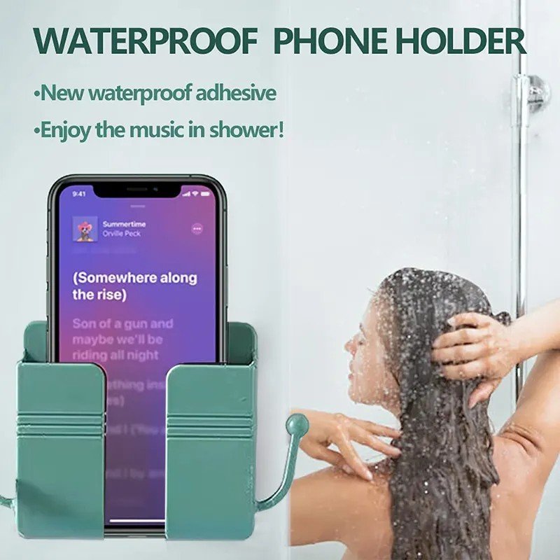 Phone Accessories Wall Mount Adhesive Mobile Phone Wall Charger Holder and Remote Control Stand Multipurpose Storage Box