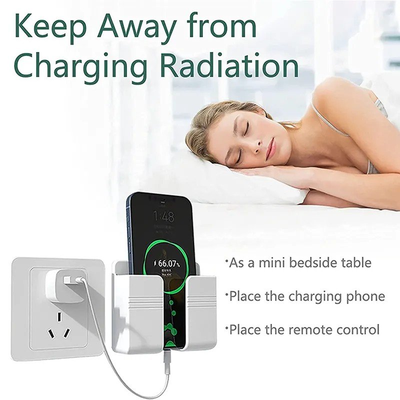 Phone Accessories Wall Mount Adhesive Mobile Phone Wall Charger Holder and Remote Control Stand Multipurpose Storage Box