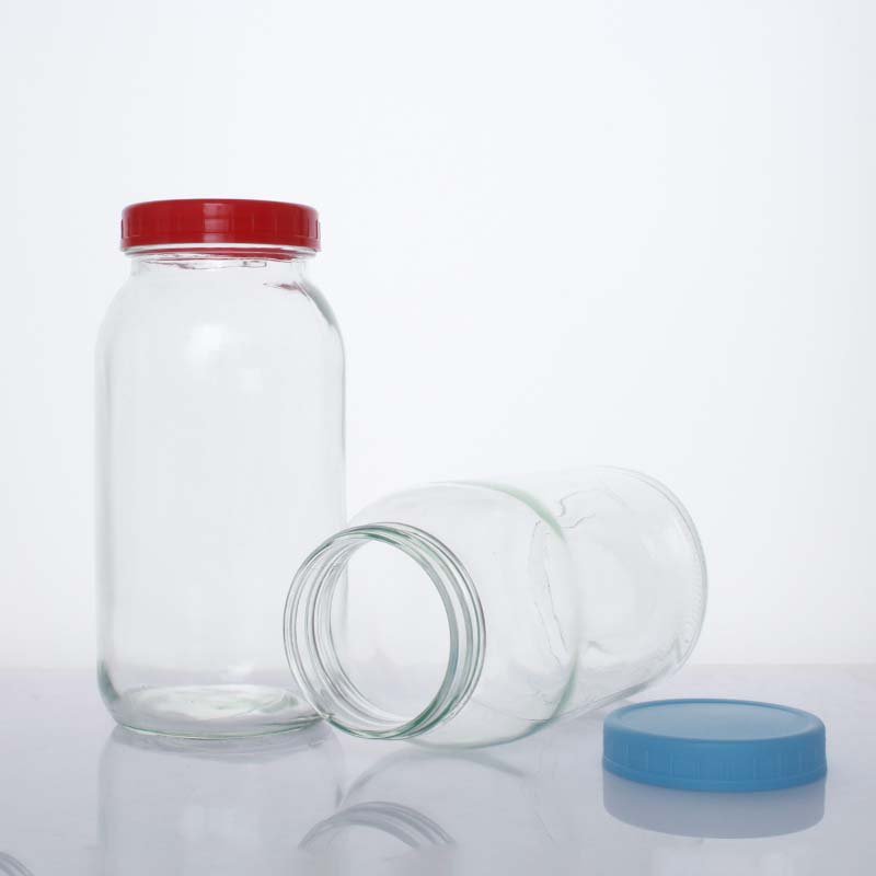 Empty 2L 2000ml glass mason jar round food container storage bottles canning jar pickles honey jam glass jar with plastic lid