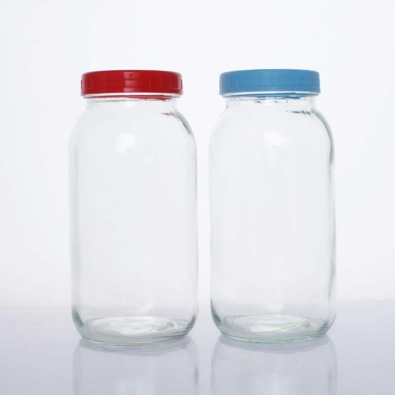 Empty 2L 2000ml glass mason jar round food container storage bottles canning jar pickles honey jam glass jar with plastic lid