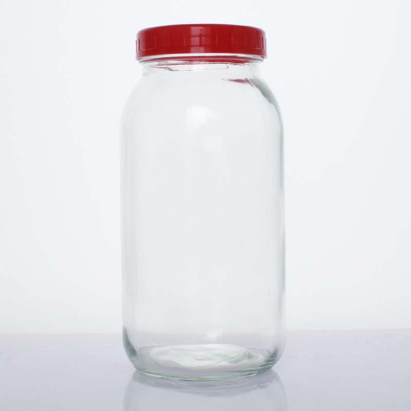 Empty 2L 2000ml glass mason jar round food container storage bottles canning jar pickles honey jam glass jar with plastic lid