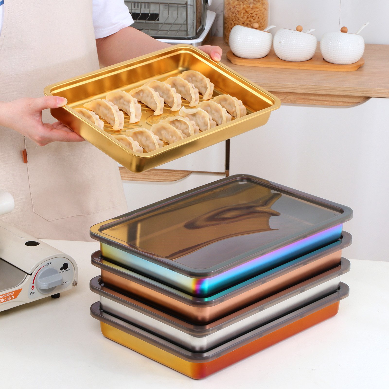 Buyerstar SUS 304 Refrigerator Kitchen Food Storage Box Quick Frozen Dumpling Box Fresh-keeping Box For Wonton