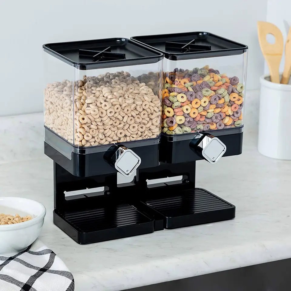 2 in 1 square double bucket oat storage box Sealed multigrain storage tank Kitchen snack cereal dispenser