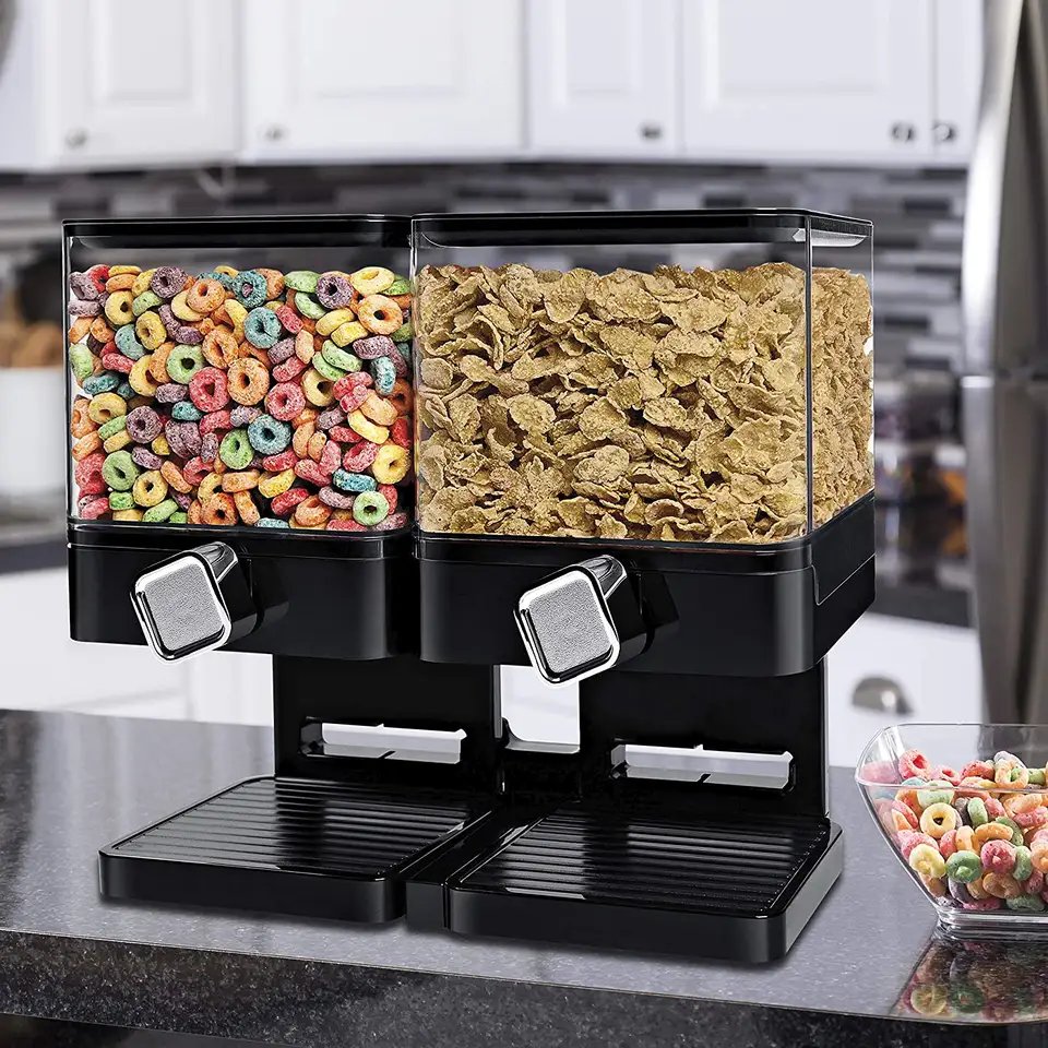 2 in 1 square double bucket oat storage box Sealed multigrain storage tank Kitchen snack cereal dispenser