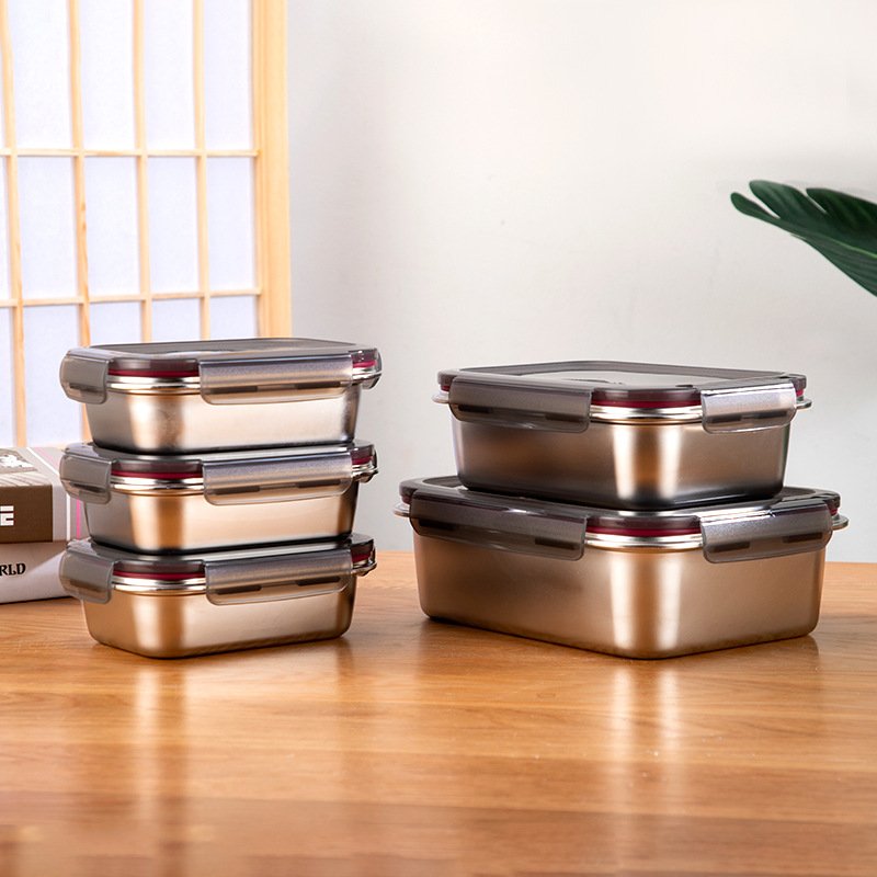 304 Stainless Steel Bento Lunch Box Sealed Fresh-keeping Box Refrigeration Outdoor Cooking Food Container Kitchen Storage Box