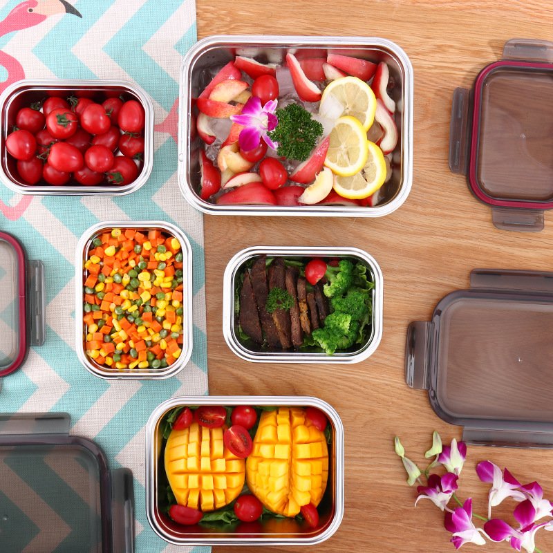 304 Stainless Steel Bento Lunch Box Sealed Fresh-keeping Box Refrigeration Outdoor Cooking Food Container Kitchen Storage Box