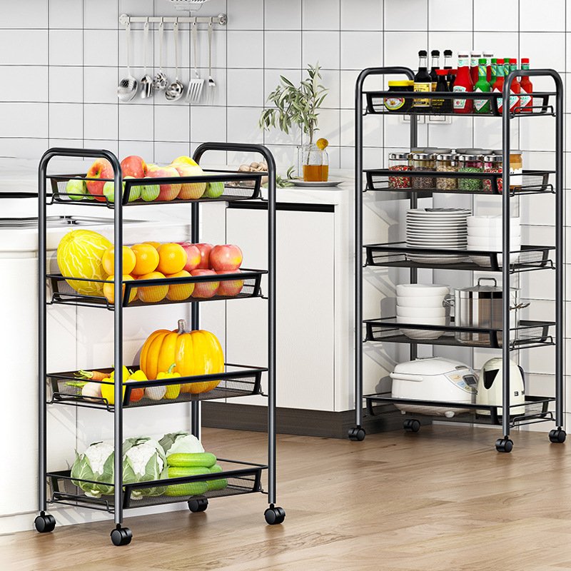 Rotating Storage Baskets Rack Stackable Metal Kitchen Organizer Cube Fruit Vegetable Organizer Trolley Cart Storage Shelf