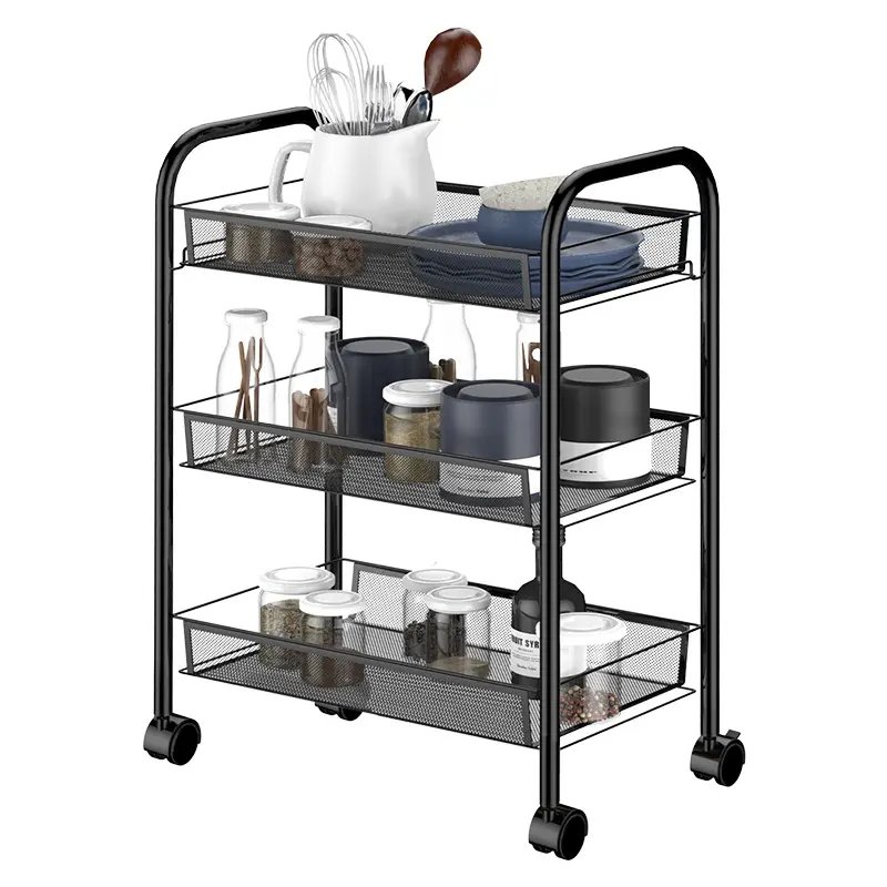 Rotating Storage Baskets Rack Stackable Metal Kitchen Organizer Cube Fruit Vegetable Organizer Trolley Cart Storage Shelf