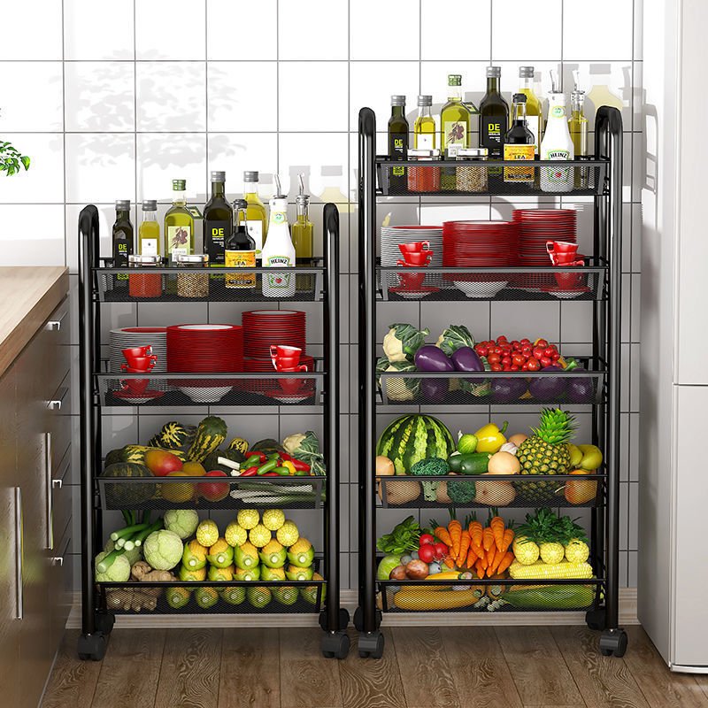 Rotating Storage Baskets Rack Stackable Metal Kitchen Organizer Cube Fruit Vegetable Organizer Trolley Cart Storage Shelf