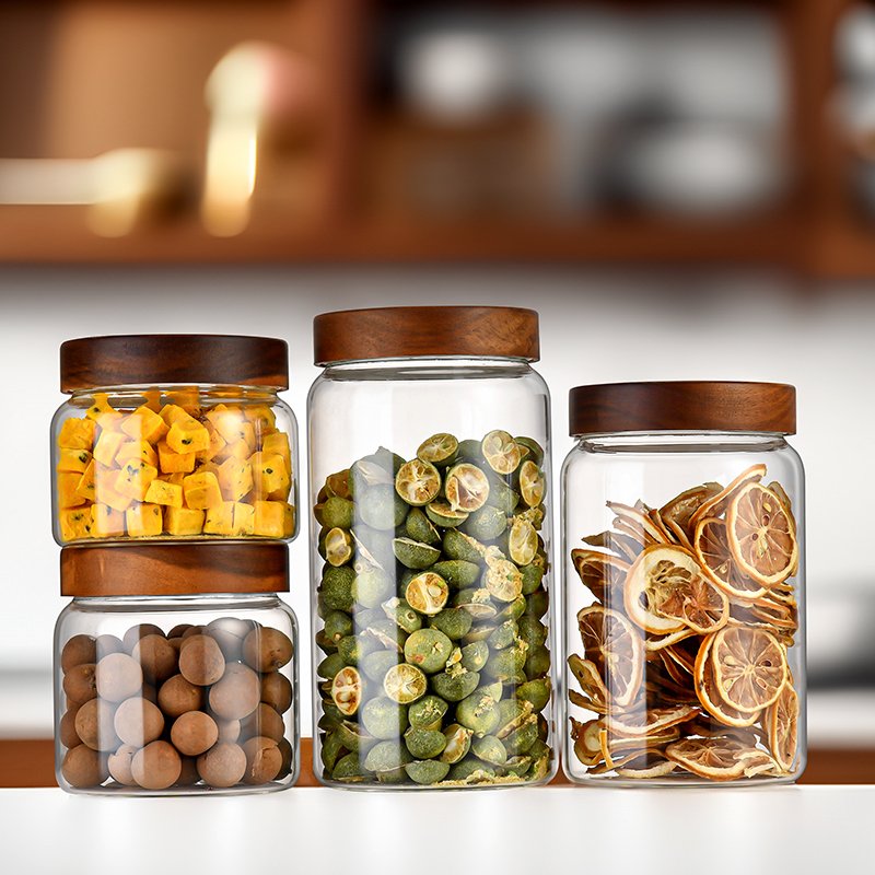 Wholesale Spot High Borosilicate 850ml 1100ml 1500ml 2000ml 2500ml glass meal prep containers food storage with Acacia Wood Lid