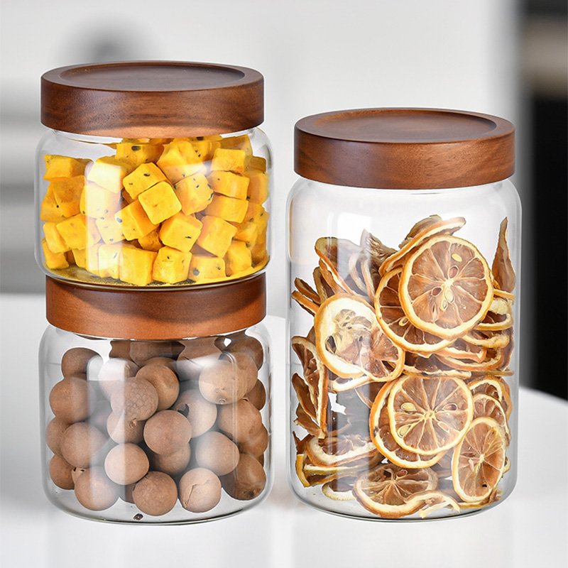 Wholesale Spot High Borosilicate 850ml 1100ml 1500ml 2000ml 2500ml glass meal prep containers food storage with Acacia Wood Lid