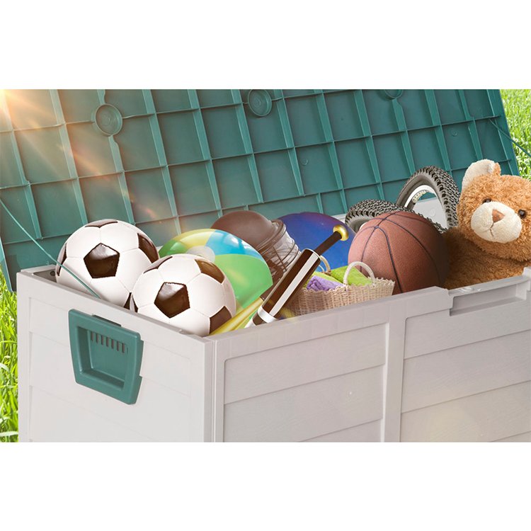 Good Price 77 Gallon 290L Built in Wheel Large Patio Bench Shed Cabinet Container Waterproof Custom Garden Outdoor Storage Box