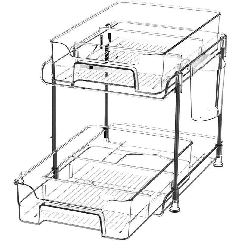 Multi-purpose Pull Out 2 Tier Clear Acrylic Plastic Under Sink Organizer and Storage Transparent Storage Box