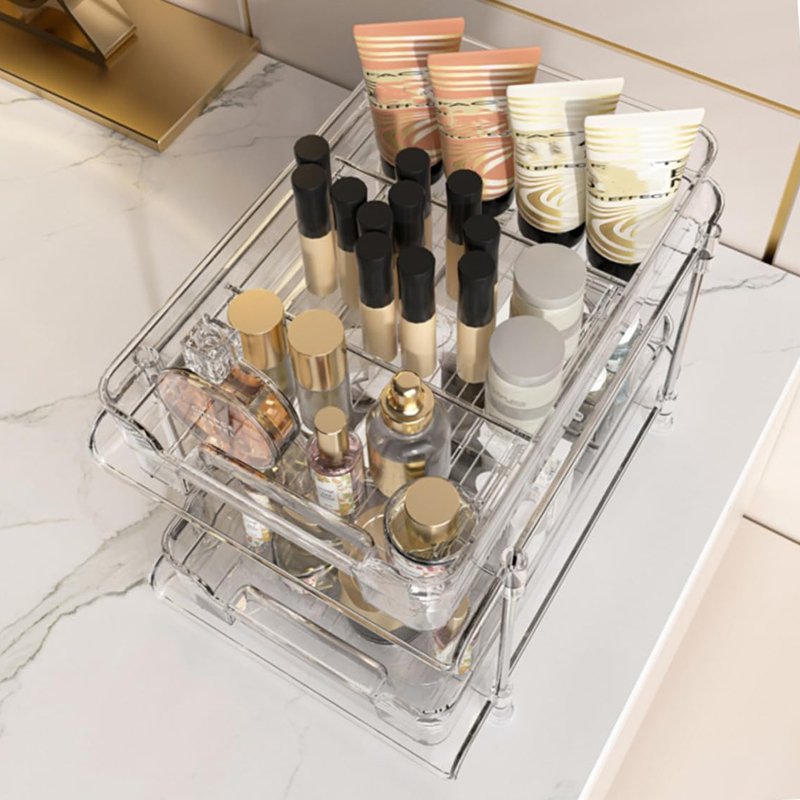 Multi-purpose Pull Out 2 Tier Clear Acrylic Plastic Under Sink Organizer and Storage Transparent Storage Box