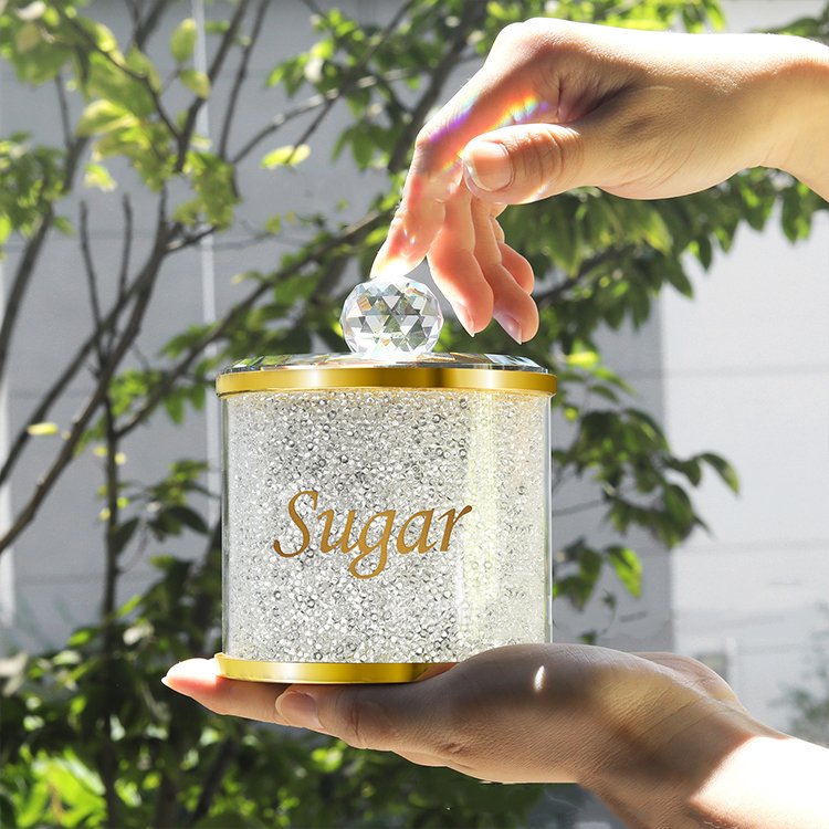 Newest Modern Airtight Crystal Gold Coffee Food Storage Bottle With Lid Glass Tea Sugar Candy Storage Jar Set